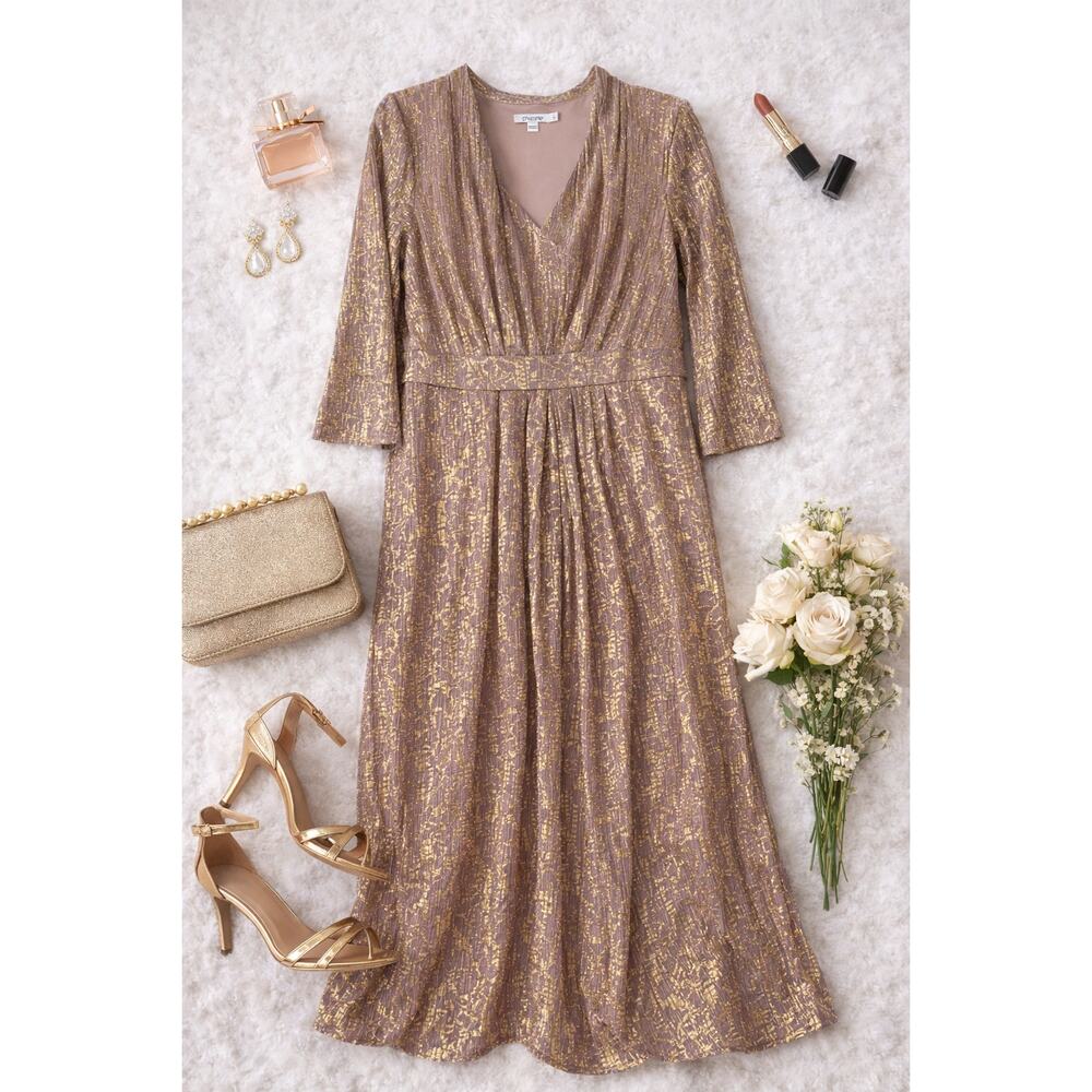 Chico’s Med. Gold Sparkle Maxi Dress | Wedding Formal